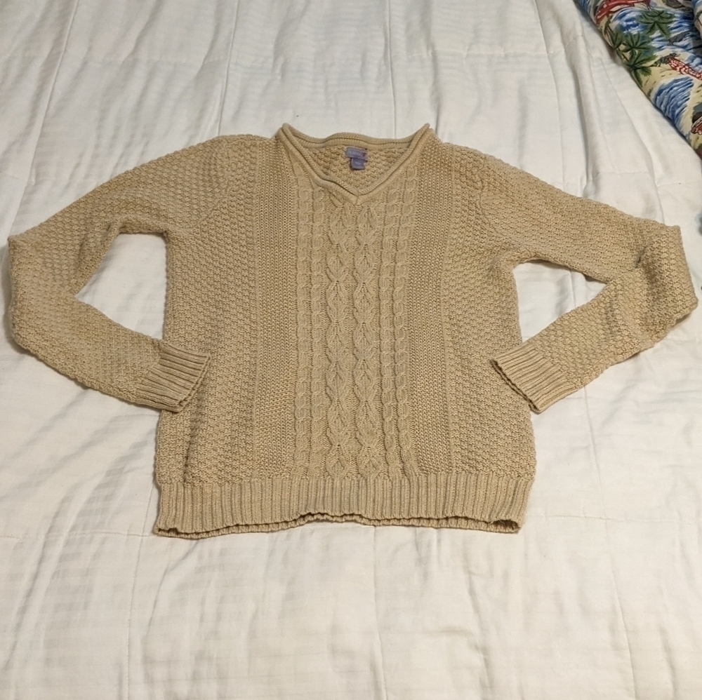 Laura Scott cable knit lightweight sweater in a tan color size Large